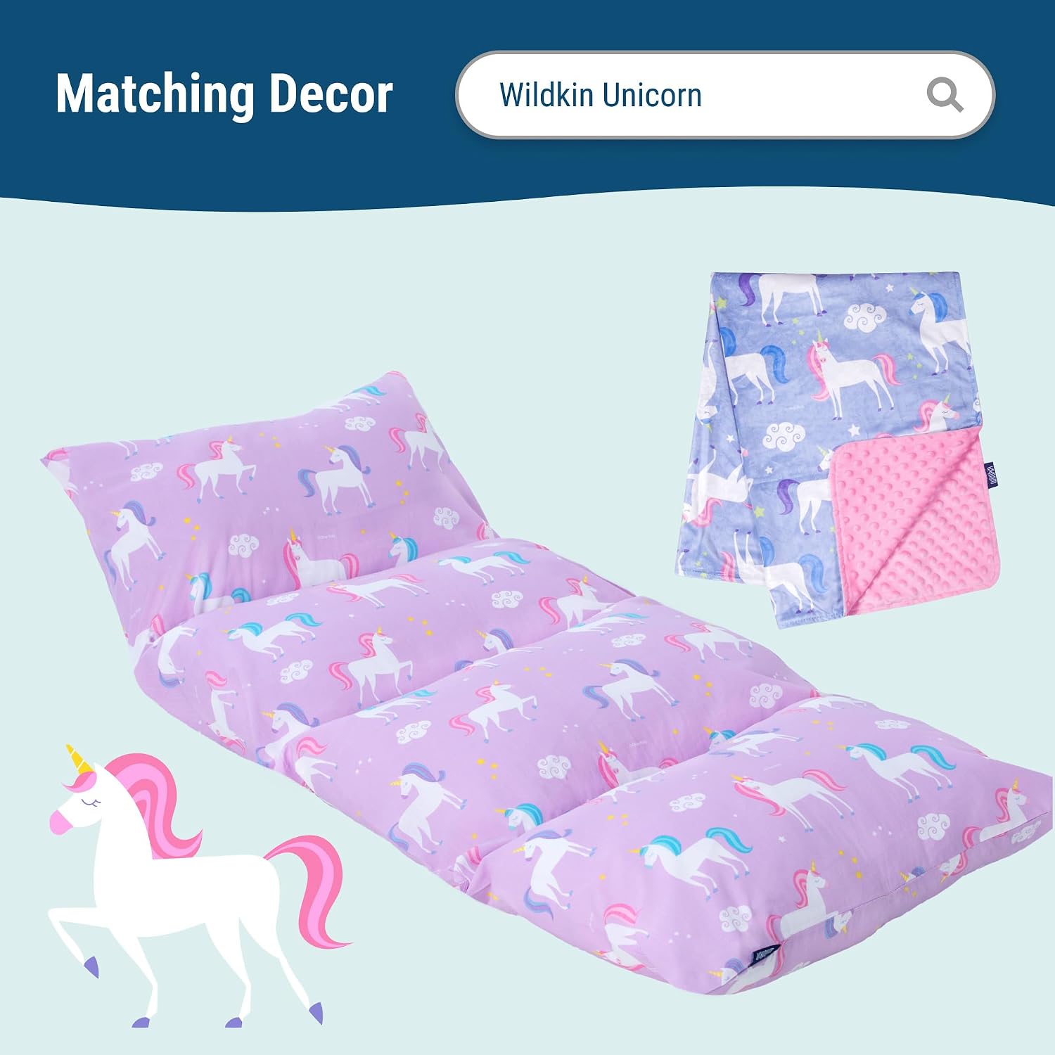 Wildkin Kids Cotton Full Comforter Set – Lightweight, Fits Full Mattress, Two Pillow Shams Included - Unicorn