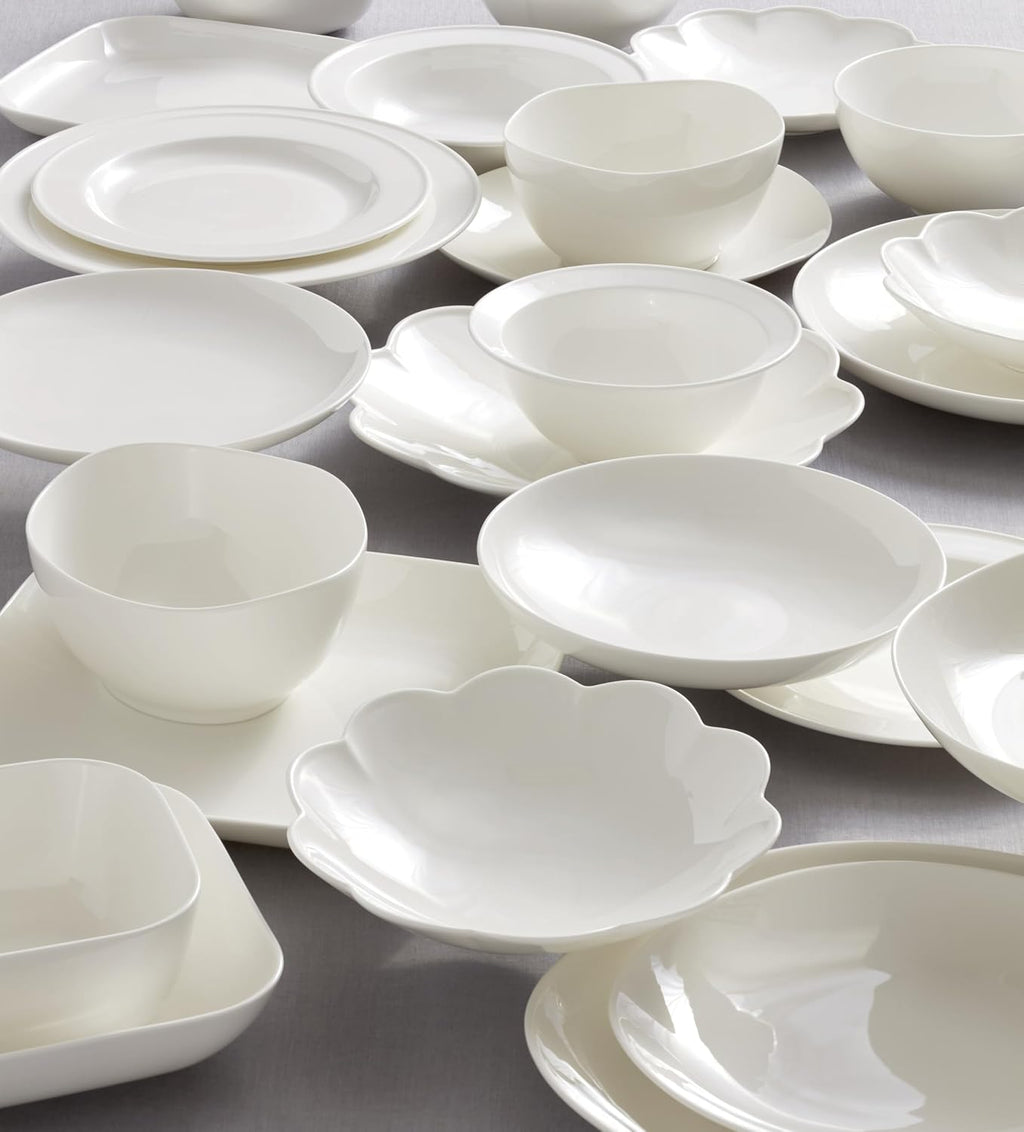 Lenox Dinnerware Sets, Studio 1414 Coupe 24-Piece Dinnerware Set, Service For 8, Bone China Material, Dishwasher Safe, Microwave Safe, Bowls, Plates And Bowls, Dinner Dishes, Plates (White, 24 Piece)