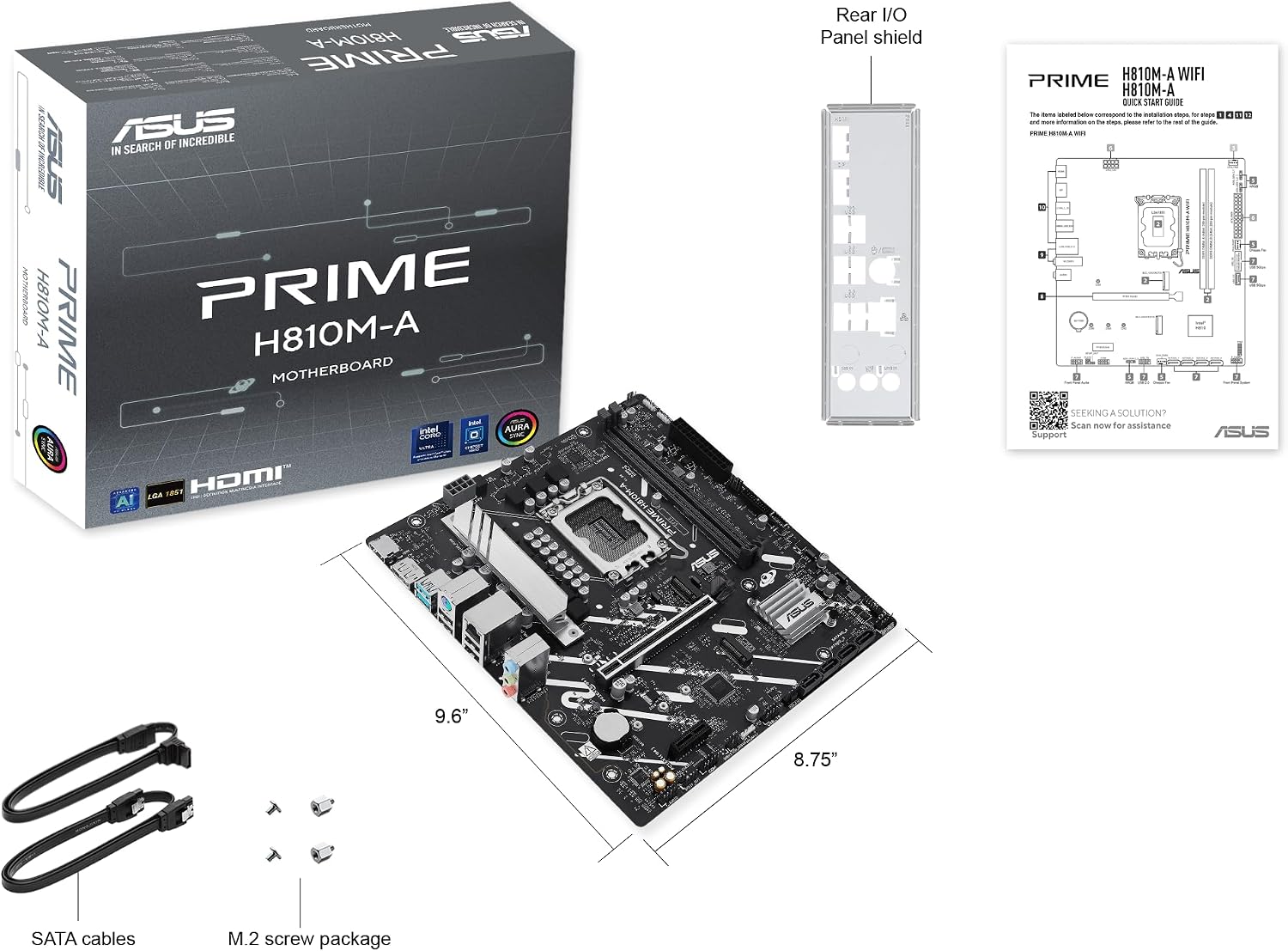 ASUS Prime H810M-A-CSM Intel® H810 LGA 1851 mATX Motherboard, 6+1+1+1 Discrete MOS, DDR5, PCIe 4.0, 2xM.2 Slots, Intel® 1Gb Ethernet, DisplayPort, HDMI™, USB 10Gbps, Front USB 5Gbps Type-C