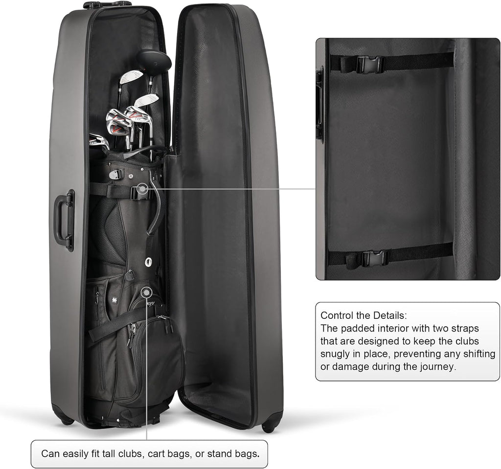 KVV Solid ABS Shell Hard Sided Golf Travel Case with Super Easy Rolling Wheels Ultimate Protection