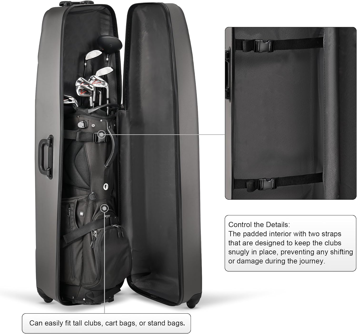 KVV Solid ABS Shell Hard Sided Golf Travel Case with Super Easy Rolling Wheels Ultimate Protection