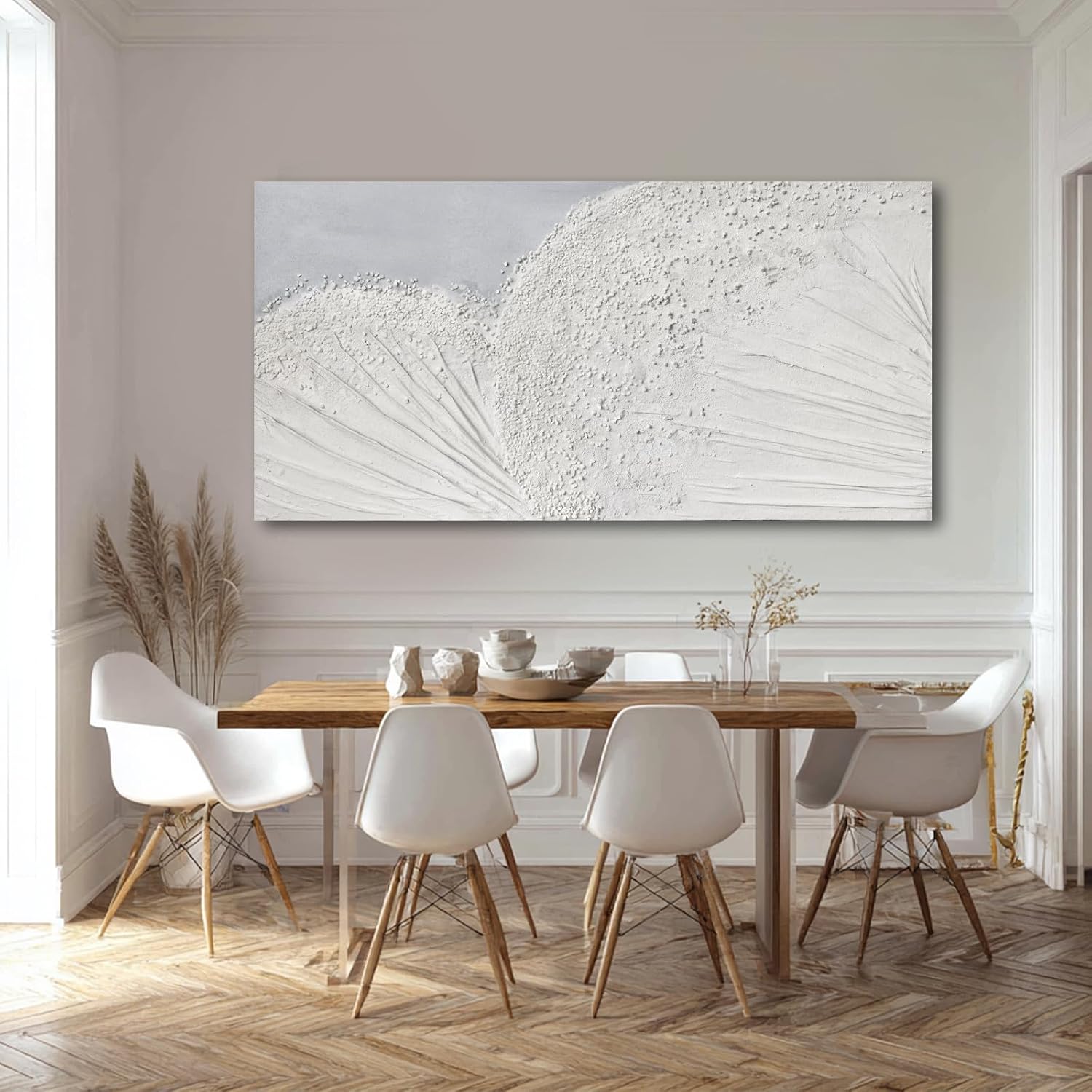 SHEYOYE Textured Wall Art Canvas 24x48 Inch, White Gray Hand Painted Modern Minimalist Neutral Wall Decor, Canvas Wall Art for Living Room Bedroom, Gallery Wrapped Ready to Hang