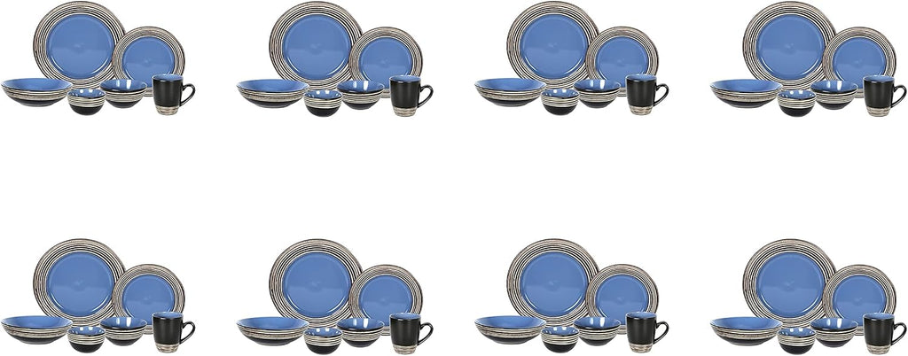 48 Piece Dinnerware Set, Ceramic Plates and Bowls Sets for 8, Microwave and Dishwasher Safe, Handcrafted Tree Bark Series Dish Set, Blue