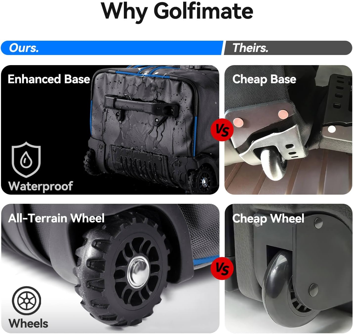 Golf Travel Bags for Airlines with Carbon Fiber Hard Top, Protective Club Traveling Cover with Wheel, Golf Club Carrier Case for Airplanes, Thick Padding, Durable Zippers and 2 Sided Spacious Pockets