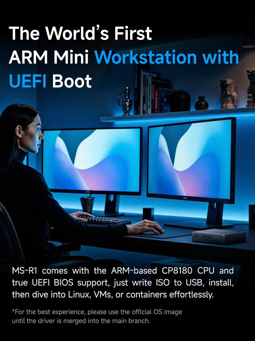 MINISFORUM MS-R1 ARM Mini Workstation CP8180 Processor(12C/12T) 64GB LPDDR5(ECC Support) Without SSD Mini PC, HDMI/2x USB-C Triple Display, 2X 10G LAN Port, 7X USB Port, WiFi6E, BT5.3 Micro PC