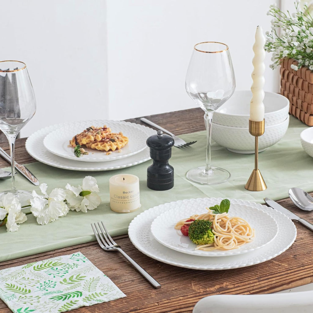 HOMBENE Dinnerware Set, 24 Piece Plates and Bowls, Porcelain Dinner Set for 6, Modern Dish Sofia Collection