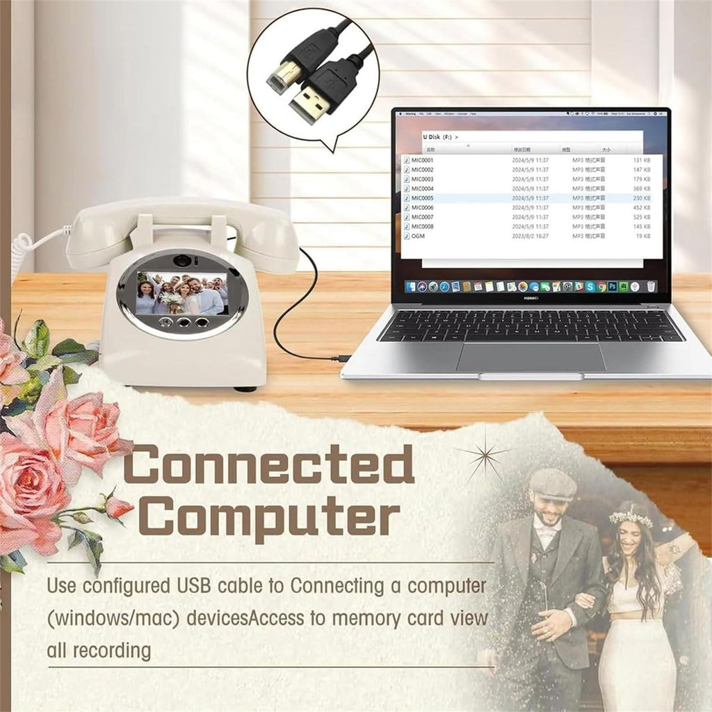 Video & Audio Guest Book, 1080p Retro Style Audio GuestBook Recorder, Video Guestbook Wedding Phone, Creative Record Customized Audio Messages with Lens Recording & 32G SD Card,Red