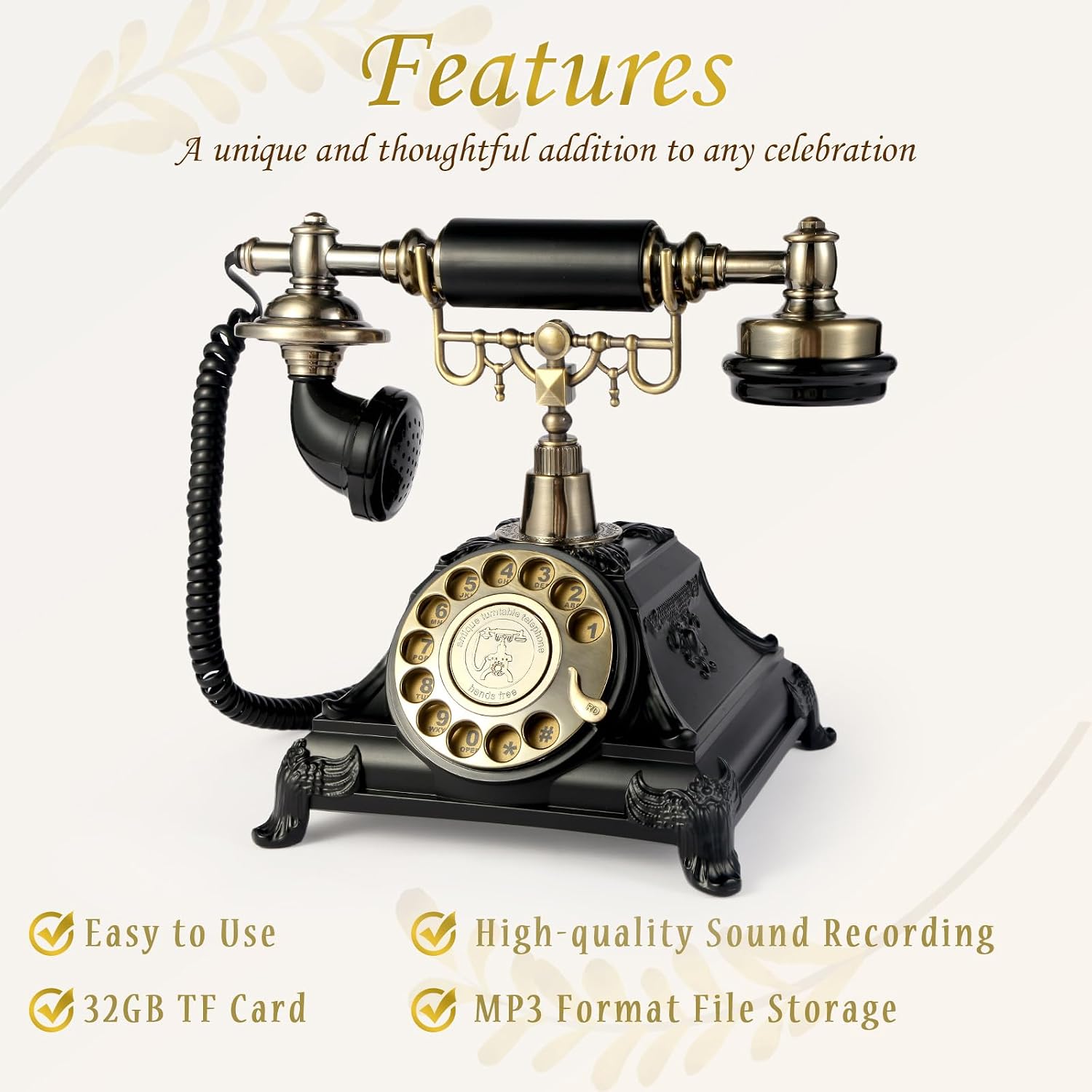 Audio Guest Book Wedding Phone, Audio Guest Book Record Customized Audio Messages Guest Book Alternatives Classic Retro Phone for Parties Birthdays Rentals Confessions Special Occasions (Black)