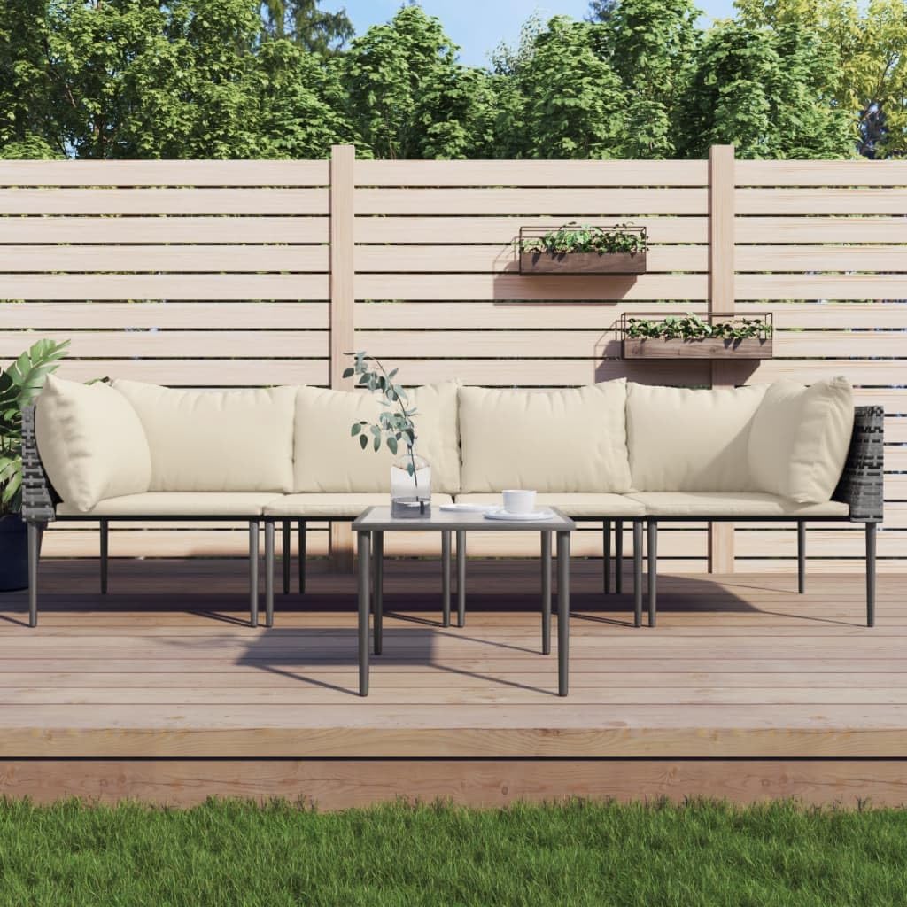 5 Piece Patio Lounge Set with Cushions Gray Poly Rattanqueen Bed Frame with headboard Queen Size Bed Frame King Size Bed Frame King Platform Bed Frame Metal Bed Frame Queen Size