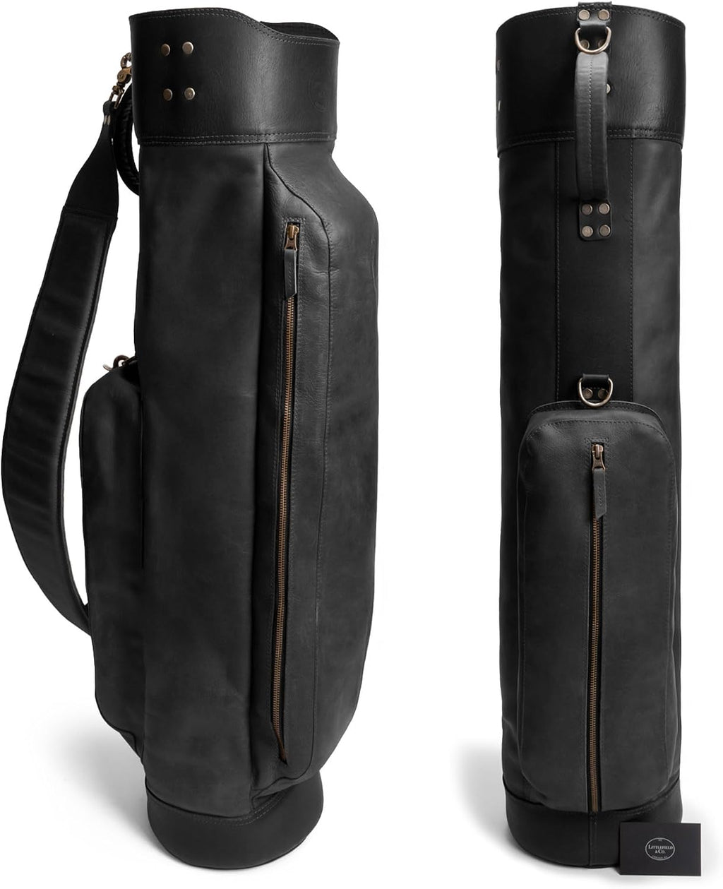 Leather Golf Bag with Top Divider & Shoulder Strap, Vintage Club Golf Cart Bags for Men & Women, Carry Sunday Silencer Stand Bag, Mens Travel Walking Cases, Hard Case Light Weight