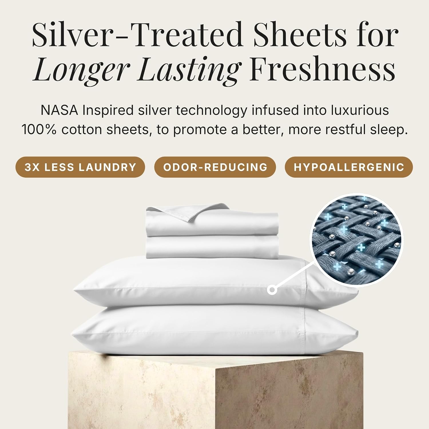 Miracle Made Breathable Cotton Bed Sheets, 4-Piece Set – Silver-Treated, Soft and Cool-to-the-Touch Lightweight Bedding Designed for Hot Sleepers – King Size, White