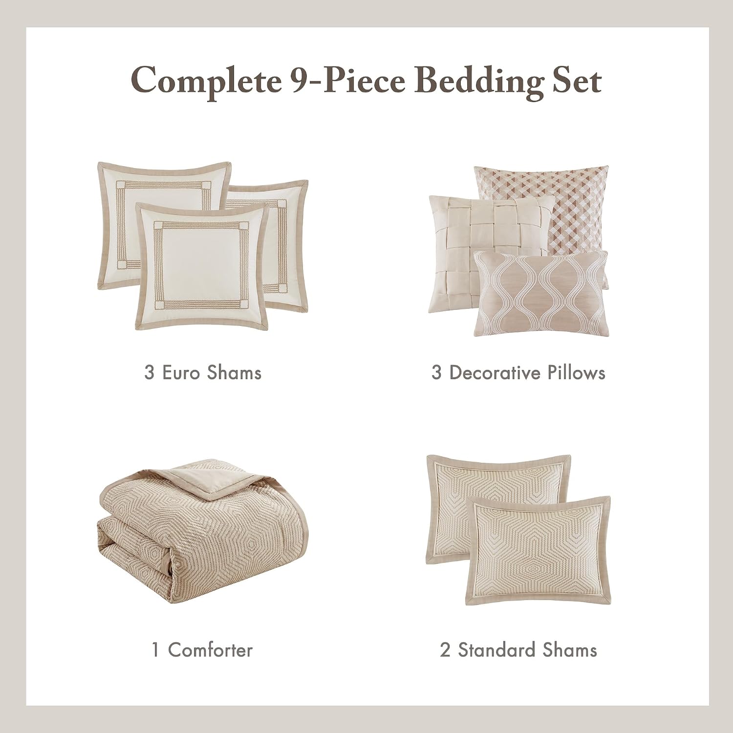Madison Park Signature King Luxury Jacquard Comforter Set, Removable Duvet Cover with Insert, Oversized Overfilled Bedding, Hand-Guided Embroidered Texture Accents, Geometric Ivory, 9-Piece