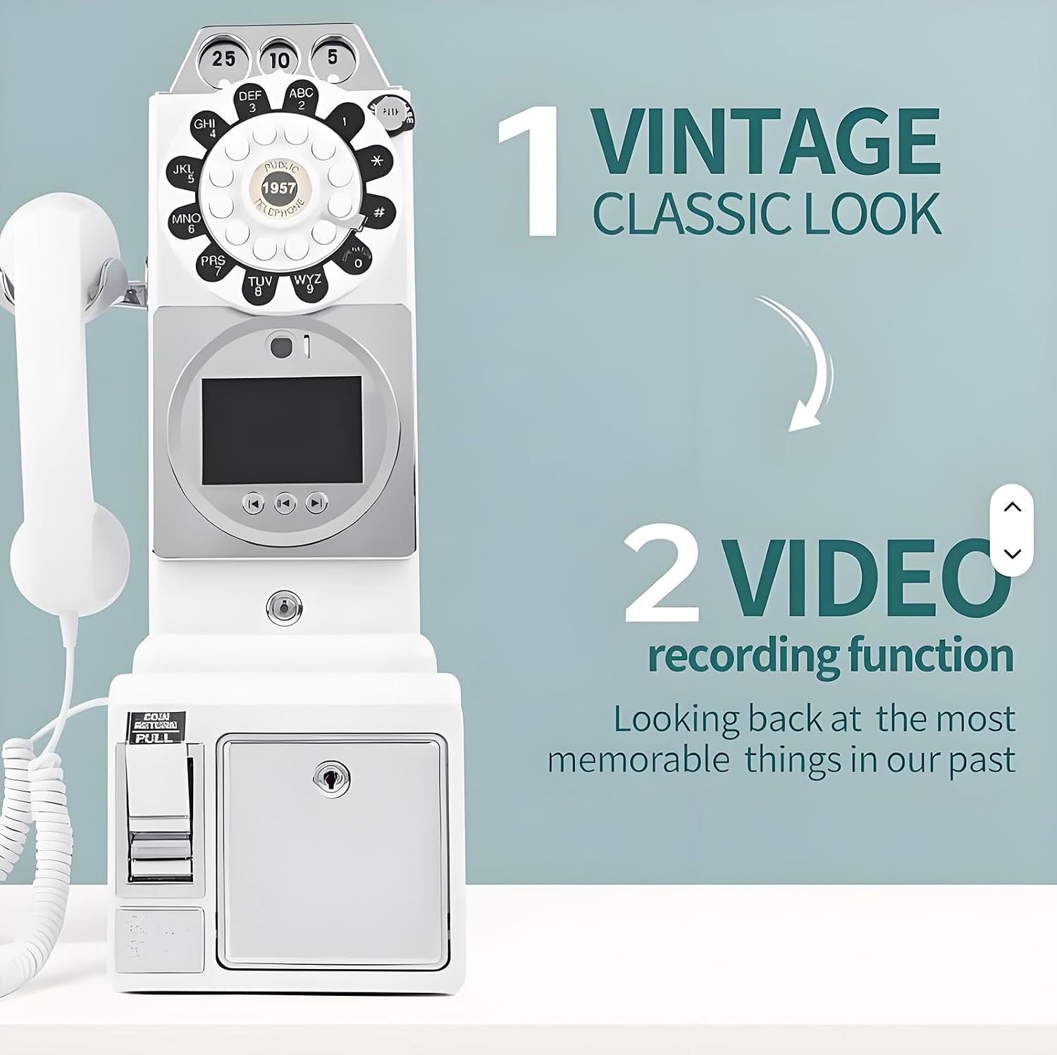 32G Retro Video Audio Guest Book Wedding Phone- Creative Record Customized Video Messages GuestBook – A Personal and Convenient Way to Preserve Your Special Occasions(White)