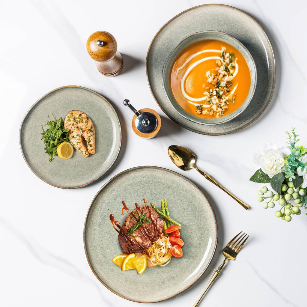 AmorArc Ceramic Dinnerware Sets,Handmade Reactive Glaze Stoneware Plates and Bowls Sets,Highly Scratch Resistant | Dishwasher & Microwave Safe Dishes Set,Service for 12 (36pc)