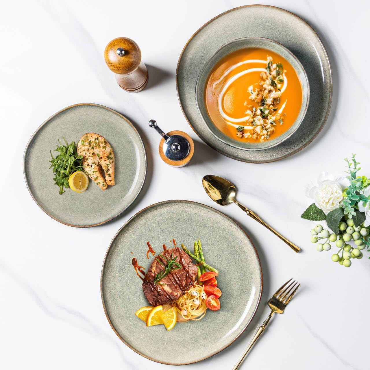 AmorArc Ceramic Dinnerware Sets,Handmade Reactive Glaze Stoneware Plates and Bowls Sets,Highly Scratch Resistant | Dishwasher & Microwave Safe Dishes Set,Service for 12 (36pc)