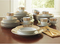 BrylaneHome 40 Piece Medici Porcelain Dinnerware Set (Service For 8), Includes Dinner & Dessert Plates, Bowls, Cups & Saucers, Elegant Gold Rim Pattern - Gold White