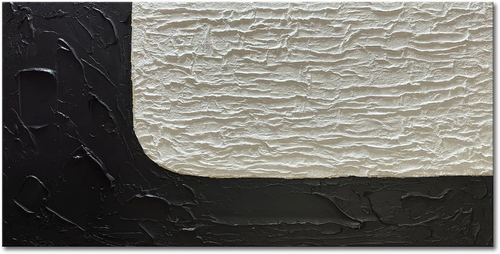 zoinart Large Black and White Textured Wall Art, Abstract Oil Paintings Modern Contemporary Wall Art, Minimalist Artwork for Home Decorations 48x24 Inches