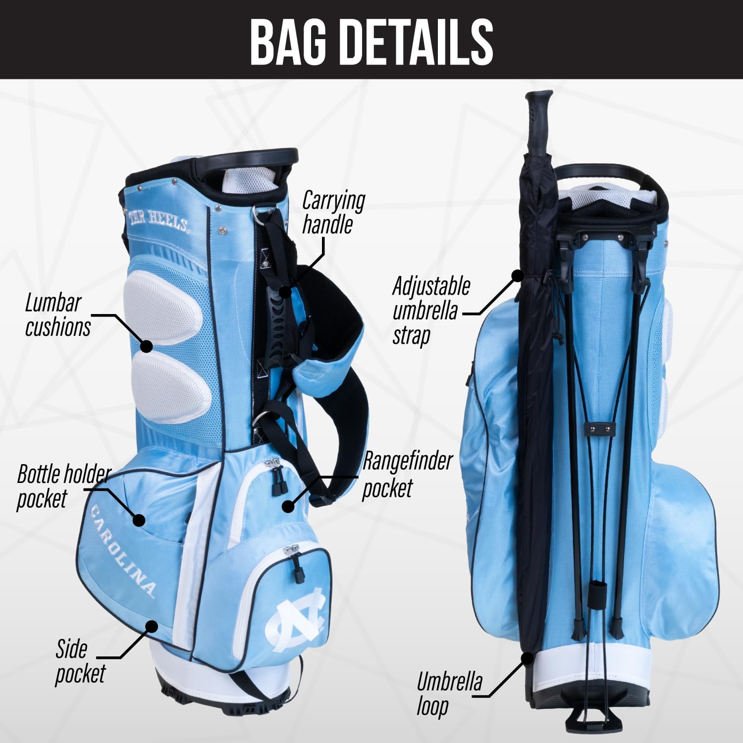 Team Golf NCAA Fairway Golf Stand Bag, Lightweight, 14-Way Top, Spring Action Stand, Insulated Cooler Pocket, Padded Strap, Umbrella Holder & Removable Rain Hood