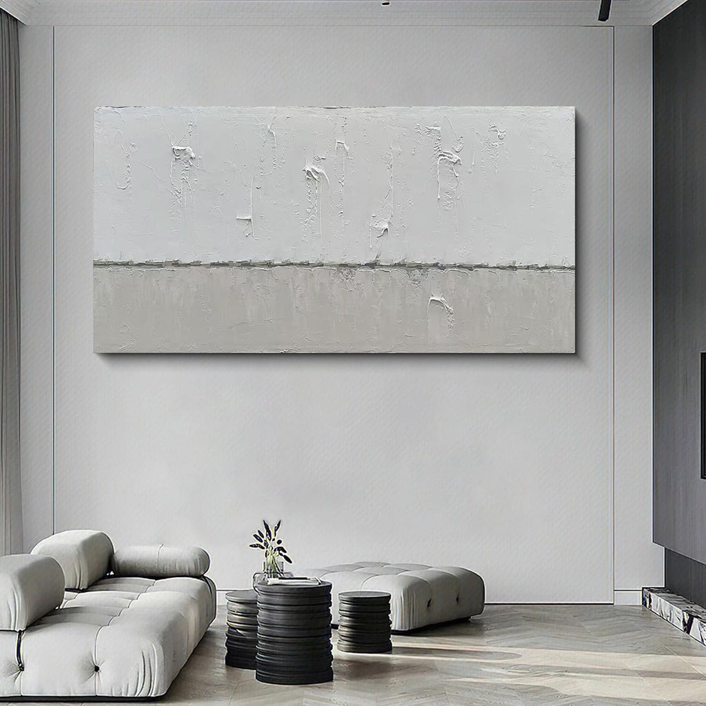NANKAI Hand-painted Grey and White Minimalist Oil Painting 30x60 inches Large Modern Art Piece Decorative Art for Living Room, Bedroom, Office, Wall Decorationative art