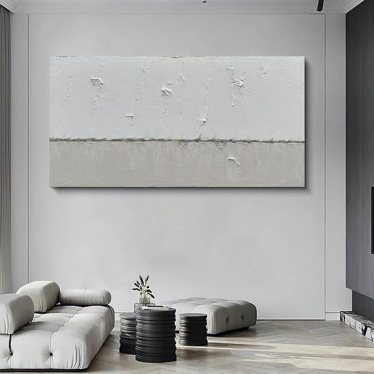 NANKAI Hand-painted Grey and White Minimalist Oil Painting 30x60 inches Large Modern Art Piece Decorative Art for Living Room, Bedroom, Office, Wall Decorationative art