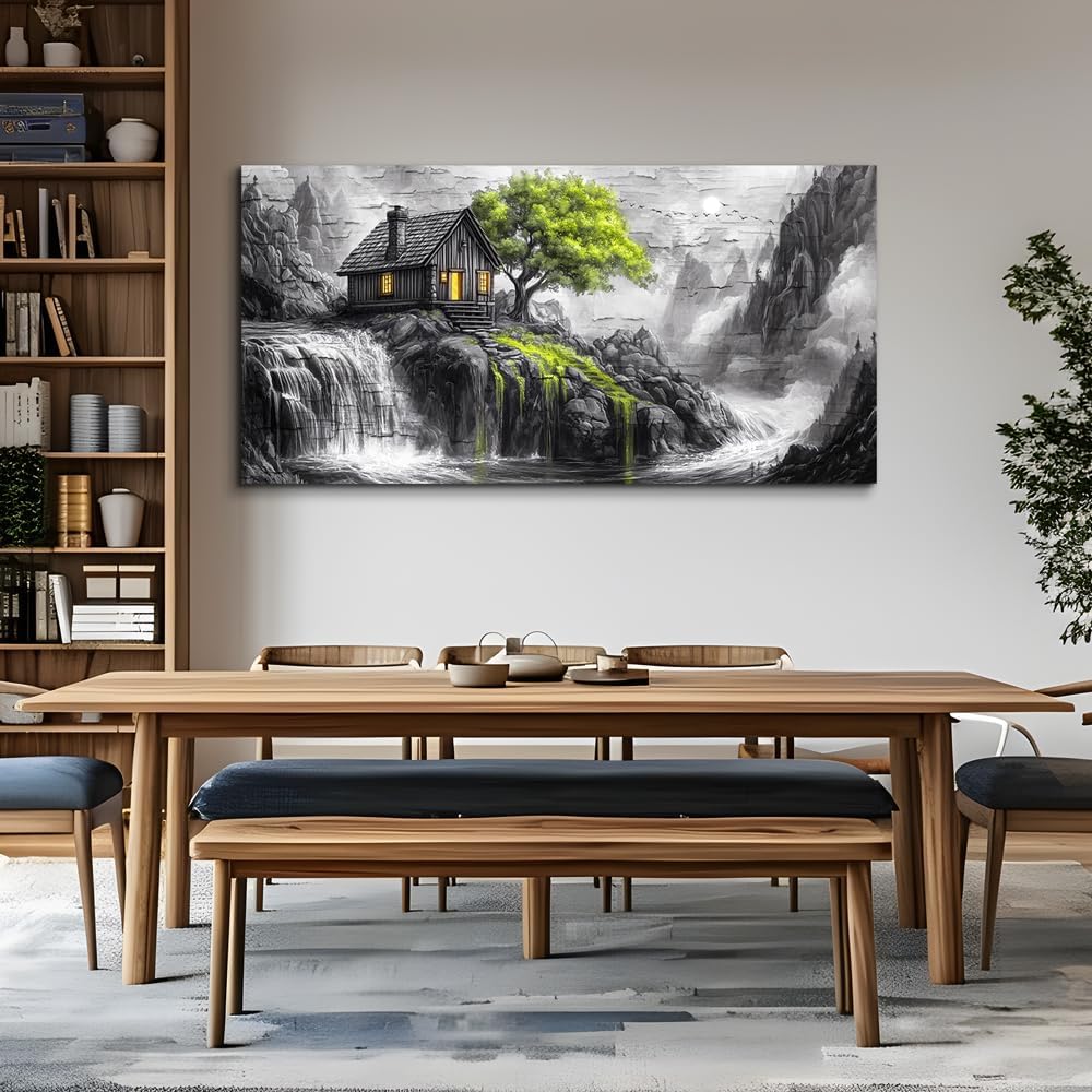 ERQINHUA Large Canvas Wall Art For Living Room Large Wall Decor For Bedroom Office Black And White Wall Painting Decor Green Tree Landscape Picture Artwork Modern Home Decor Ready To Hang 30'X60'