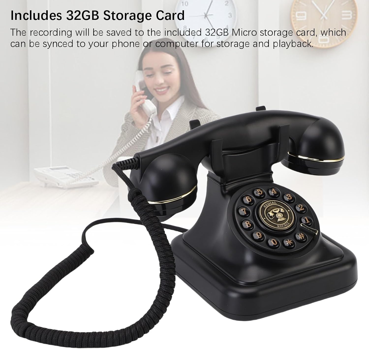 Luocute Audio Guestbook Retro Phone, Leave Message Voicemail on 32GB Card for Wedding, Birthday, Anniversary, Parties with Retro, Vintage Style, Home or Hotel Use (Black)