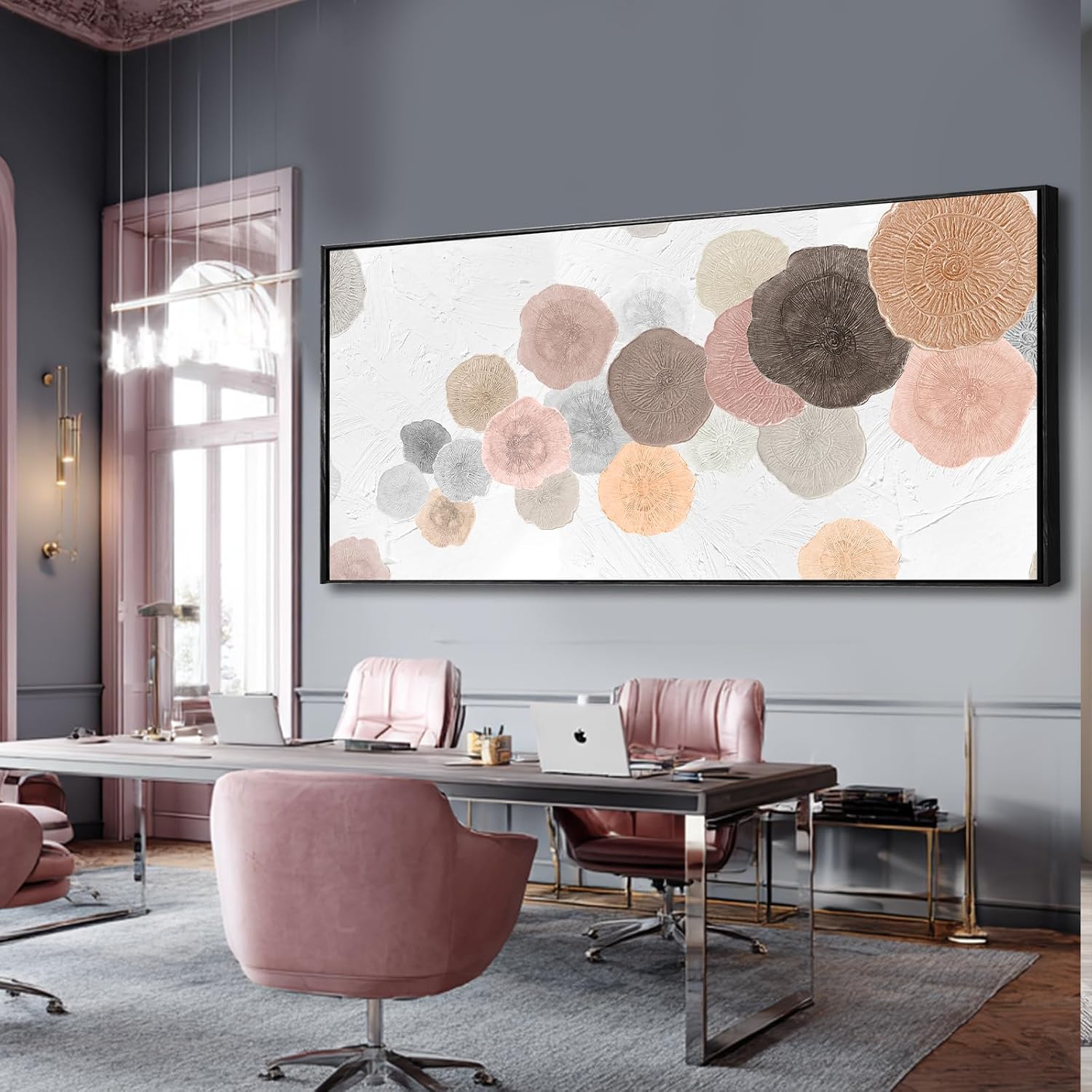 Modern Wall Decor Abstract Framed Wall Art Textured Oil Paintings 32'x70' Art for Office Living Room Decorations Kitchen Artwork