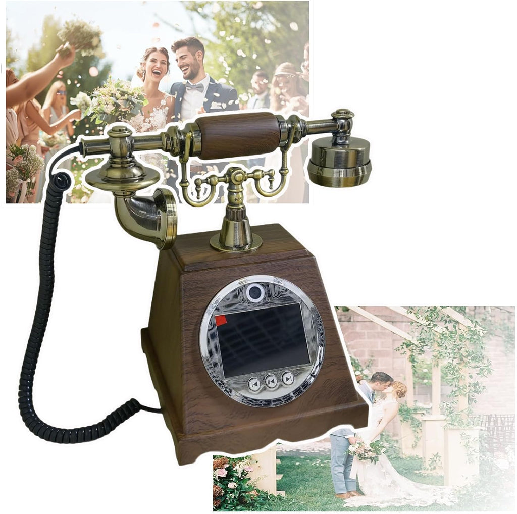 Creative Video Audio Guest Book, Video Audio Phone Guestbook, Vintage Wedding Phone Guestbook, 2K, Volume Adjustable, With Lens Recording, For Weddings, Parties, Anniversaries & Special Events B