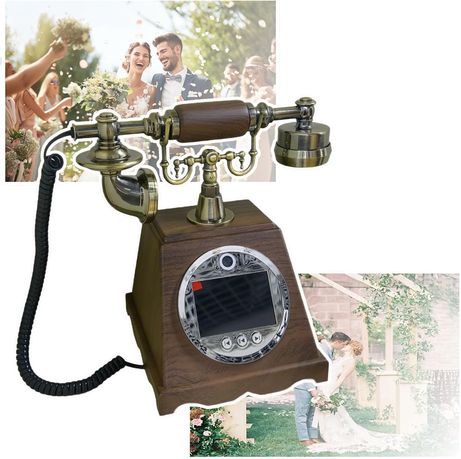 Creative Video Audio Guest Book, Video Audio Phone Guestbook, Vintage Wedding Phone Guestbook, 2K, Volume Adjustable, With Lens Recording, For Weddings, Parties, Anniversaries & Special Events B