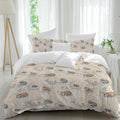 Cartoons Animals Duvet Cover Set Queen Size 4 Pieces Watercolor Fox Sleeping Raccoon Cute Rabbit Bedding Set with Zipper Closure, 1 Comforter Cover 86x86 Inches 1 Flat Sheet & 2 Pillow Cases