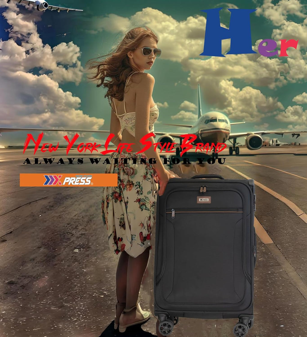 Luggage Sets 3 Piece,Suitcases with Wheels Hardshell,Softside Luggage Set,Foldie Travel Bag Expandable,Charcoal Material w/Tsa LOCK & Double Spinner Wheels(20in/26in/28in)Black,XJ-1907