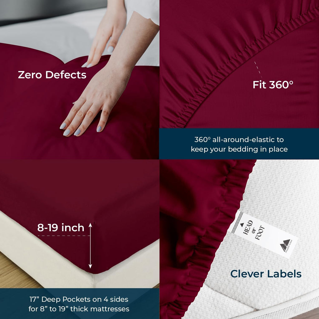 Mayfair Linen 100% Egyptian Cotton Sheets Queen Size - 1500 Series Queen Size Sheets Set Egyptian Cotton, Luxury Bedsheet (Burgundy, 4 PC), Soft, Cooling, 17' Deep Pocket Sateen Weave Bedsheet Set