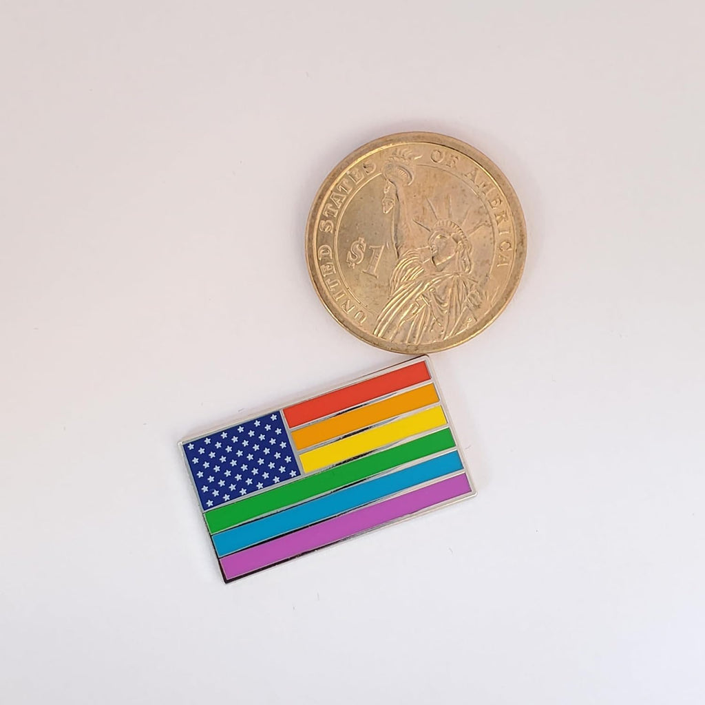 American USA Rainbow Gay Pride Flag Enamel Lapel Pin with Magnetic Backing for jacket, backpack, memorial, clothes, bag, shirt
