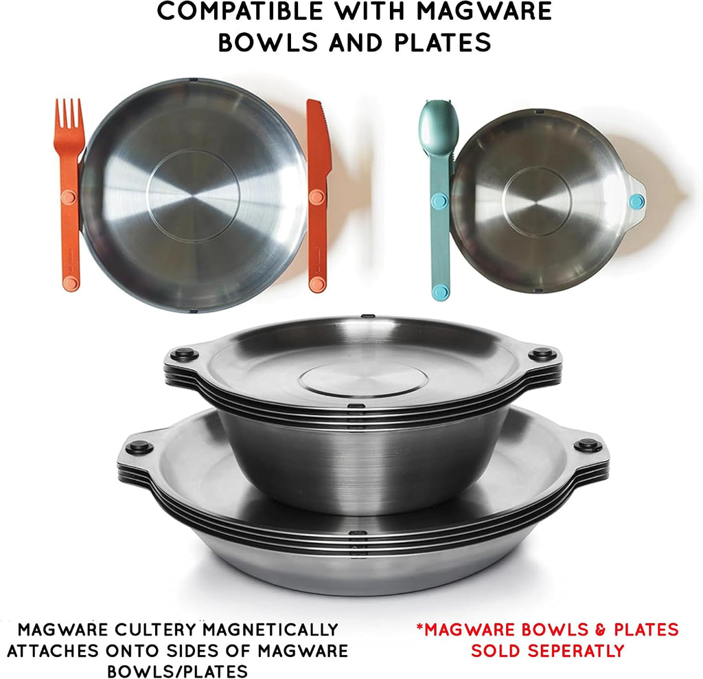 FULL WINDSOR - MAGWARE - Magnetic Camping Cutlery Set, Travel Utensils for Outdoor Cooking, Dining, & Camping, Knife, Fork & Spoon, Portable Silverware with Pouch - Multicolor (15 PCS)