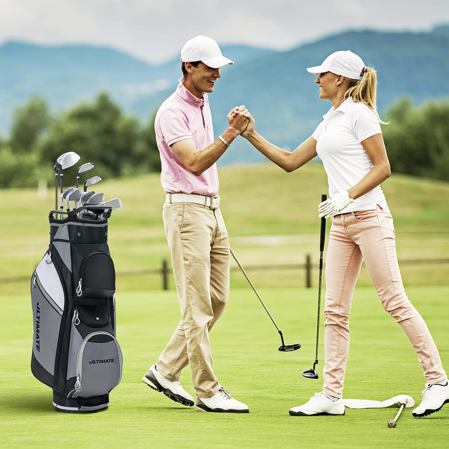 Tangkula Golf Cart Bag, Lightweight Golf Club Bag with 14-Way Dividers Top & Cooler Bag, Waterproof Valuable Pocket, Rain Hood, Carry Handles and Shoulder Strap, Golf Club Cart Bag for Men & Women