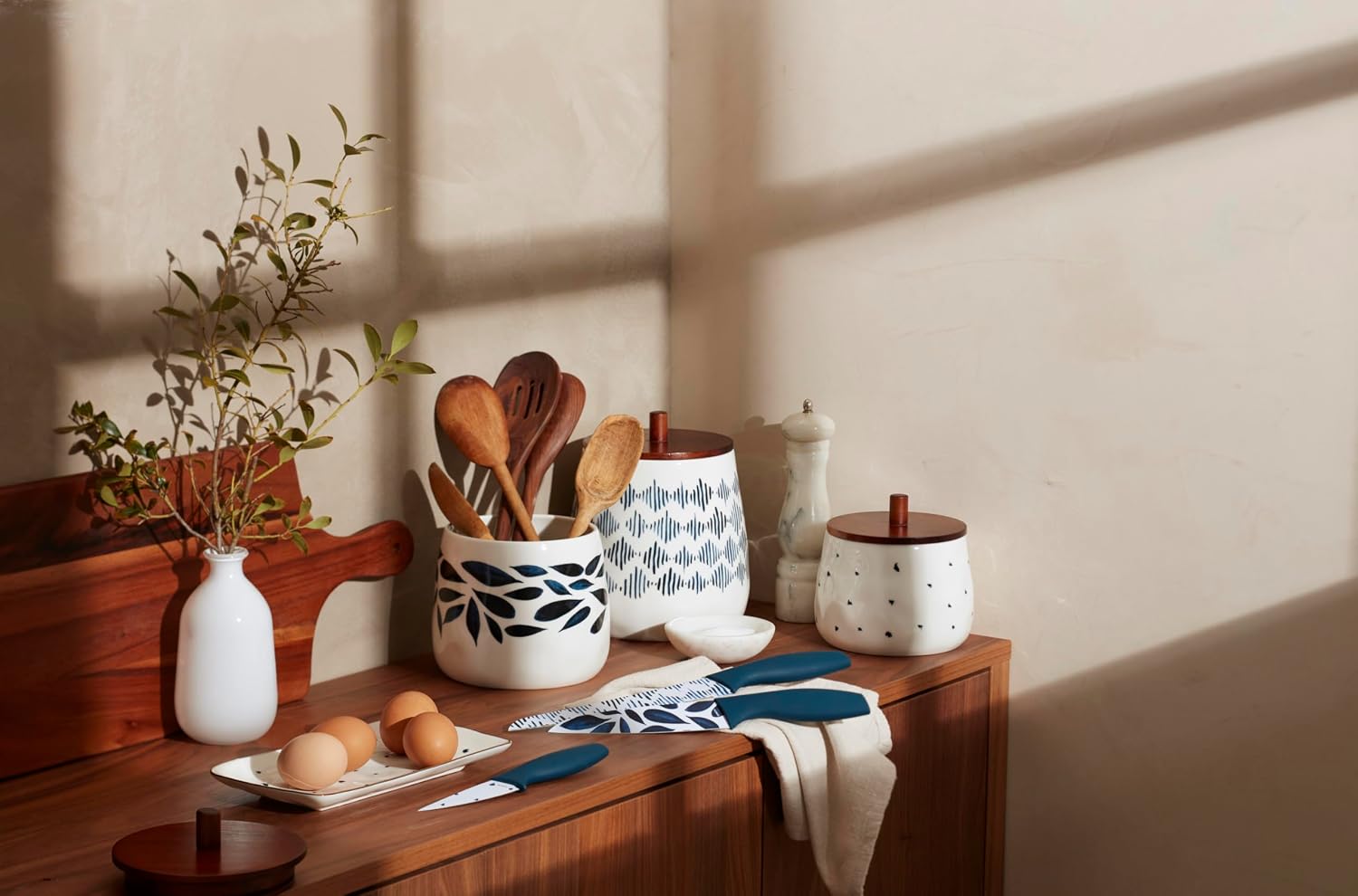 Lenox Blue Bay Dinnerware & Serveware Collection, Porcelain Tableware, Canister Set, 3-Piece
