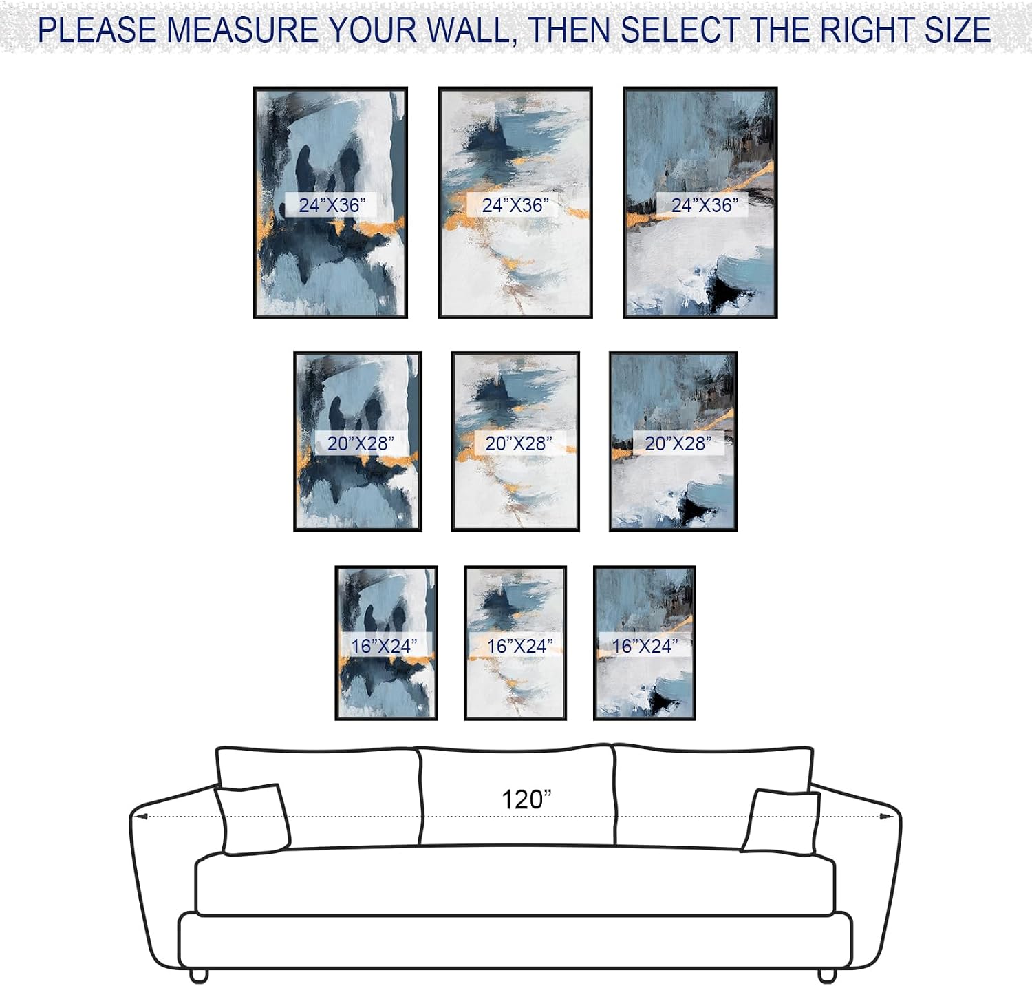 Large Framed Abstract Wall Art - Natural Framed Canvas Pictures for Living Room Modern Canvas Prints Grey Blue for Bedroom, Black Float Frame Art for Home Office Kitchen Decor 24' X 36' X 3pcs