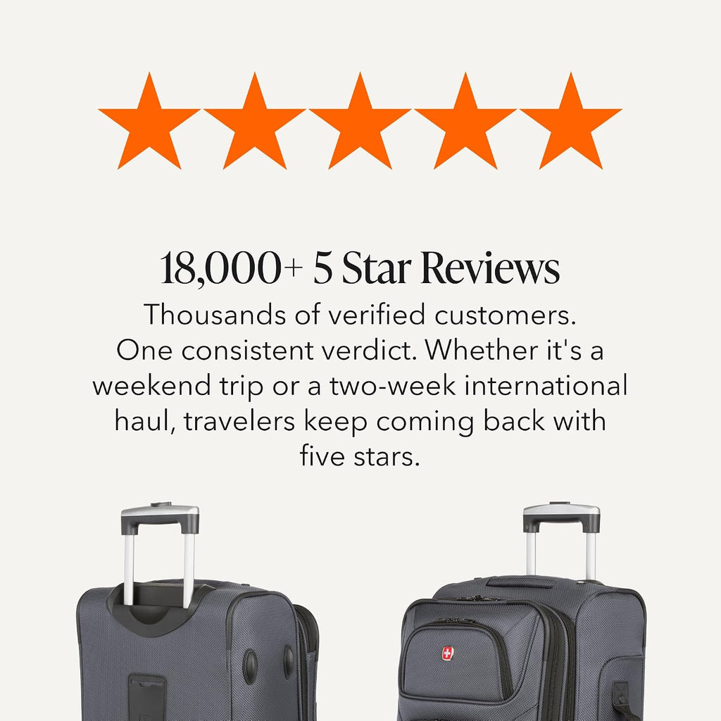 SWISSGEAR Sion Softside Expandable Spinner Luggage Durable Lightweight Travel Suitcase, Dark Grey, Carry-On