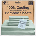 Bambaw 100% Viscose Derived from Bamboo Sheets Queen Size Set – 6pcs Deep Pocket Cooling Queen Sheets, Fits Up to 16'' with Elastic Corner Straps, Buttery Soft & Breathable (Sea Glass)