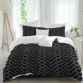 Prime Leader Abstract Line Duvet Cover Set Queen Size 4 Pieces Herringbone Black White Modern Simple Bedding Set with Zipper Closure, 1 Comforter Cover 90x92 Inches 1 Flat Sheet & 2 Pillow Cases