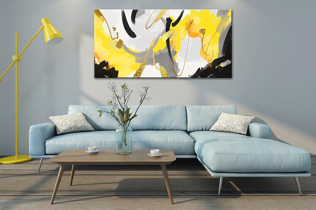 weiyiart Yellow Abstract Wall Art Prints Framed Ready to Hang Canvas Wall Art Modern Fantasy Paintings Artwork Large Size for Living Room Bedroom Office Decoration 29inch x58inch