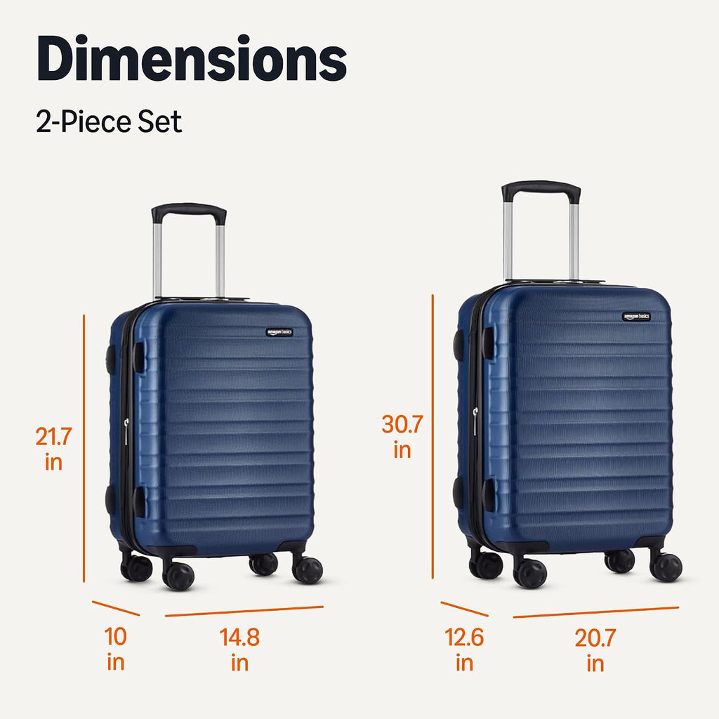 Amazon Basics 2-Piece Hardside Luggage Set (21', 30'), Expandable, Scratch-Resistant Finish, Telescoping Handle, Four Multi-directional Wheels, Navy Blue