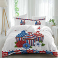 Independence Day Cupcakes Duvet Cover Set Queen Size 4 Pieces 4th of July Red Blue White Star Rose Flower Bedding Set with Zipper Closure, 1 Comforter Cover 92x106 Inches 1 Flat Sheet & 2 Pillow Cases
