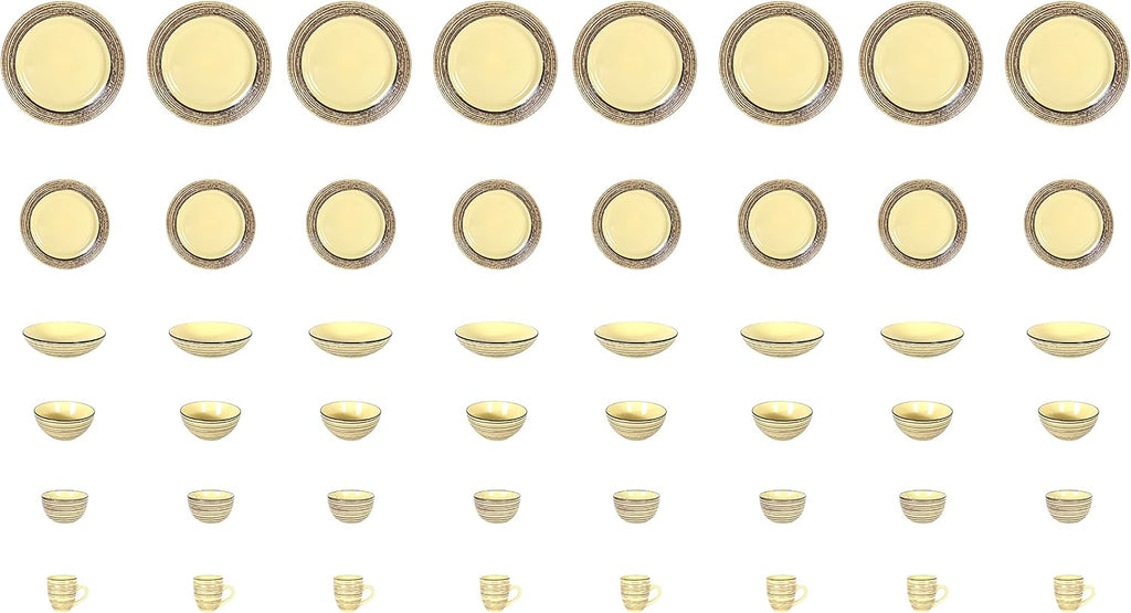 48 Piece Dinnerware Set, Ceramic Plates and Bowls Sets for 8, Microwave and Dishwasher Safe, Handcrafted Tree Bark Series Dish Set, Bamboo