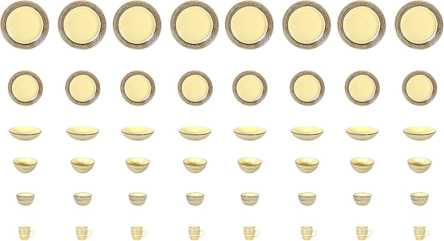 48 Piece Dinnerware Set, Ceramic Plates and Bowls Sets for 8, Microwave and Dishwasher Safe, Handcrafted Tree Bark Series Dish Set, Bamboo