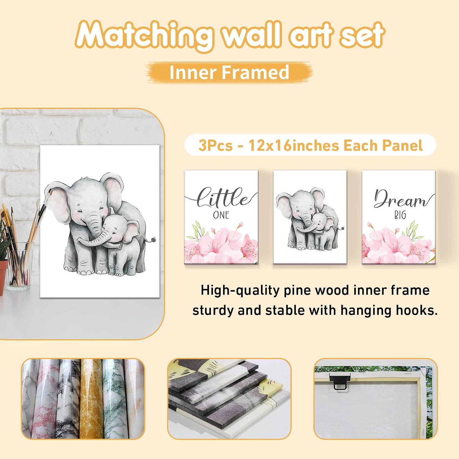 Terwex Personalized Crib Bedding Set, 5 Pcs Custom Nursery Bedding Sets with Name, Infant Bedding Set for Baby Girls, Pink Elephant Double Layer Baby Crib Set, Babies Toddlers Kids Customized Gifts