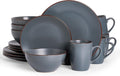 Famiware Venus 16-Piece Stoneware Dinnerware Sets with Mugs, Plates, Bowls, Service for 4, Matte Charcoal - Modern Ceramic Chip‑Resistant Dishes for Everyday & Formal Use, Microwave & Dishwasher Safe