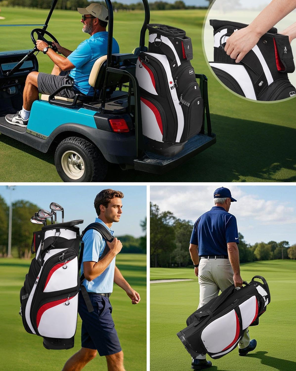 Vancropak Golf Cart Bag, Golf Gifts for Men with 15 Way Divider Top, USB Charging Port, Waterproof Protective Rain Cover, Shoe Compartment, Cooler Pocket, Tracker Slot, Umbrella Holder, Golfer Gifts