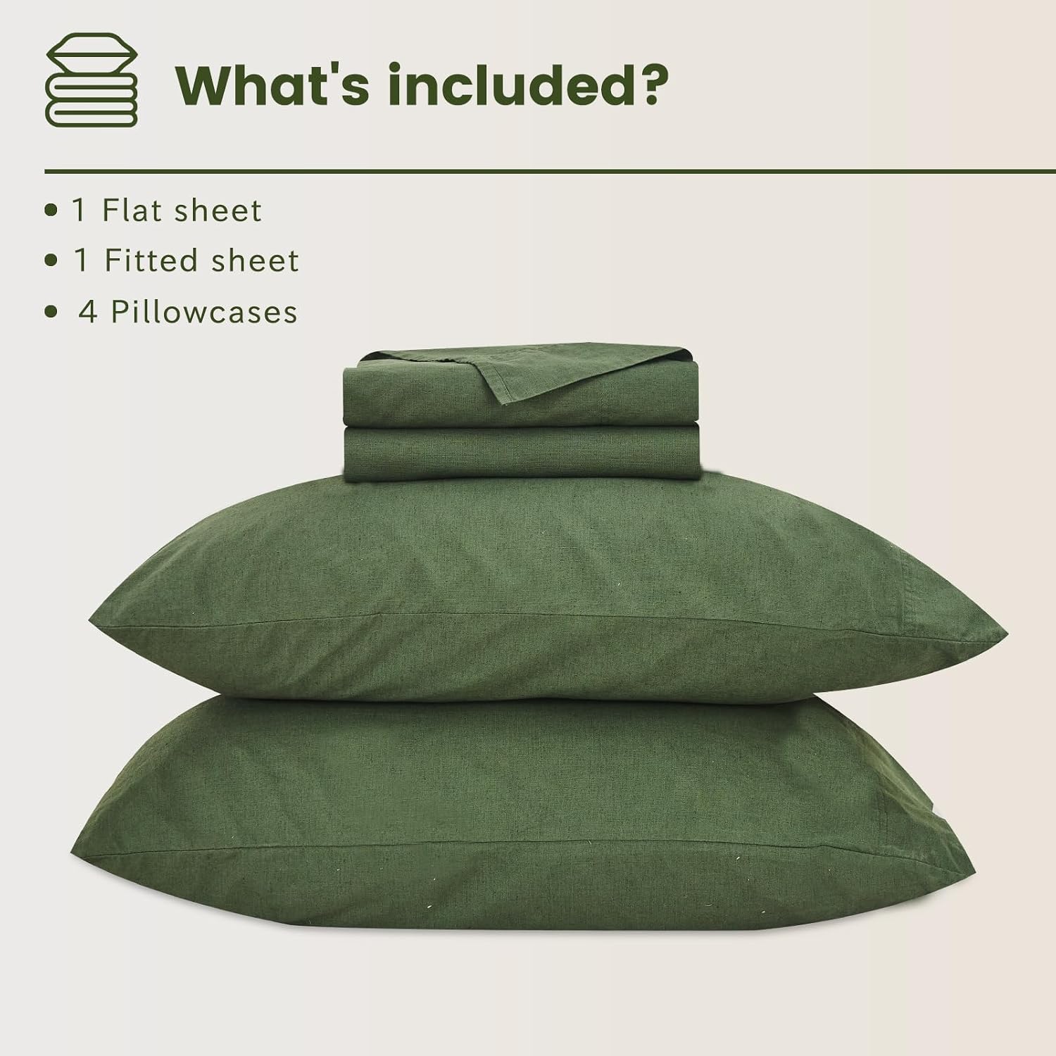 Bedlifes 100% French Flax Linen Sheets Set Queen Size - 6 Piece Extra Deep Pocket 18-24',Soft Breathable Queen Bed Sheets with Temperature Regulating & Moisture-Wicking(Forest Green