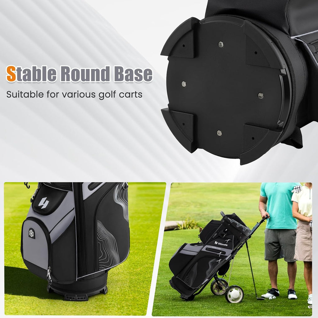 ULTIMATE 14-Way Golf Cart Bag, Golf Bag w/Molded Lock Top & Full Length Dividers, Portable Golf Club Bag w/11 Pockets, Cooler Bag, Padded Strap & Rain Hood for Men Women